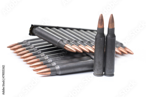 ar15 m16 m4 kalashnikov cartridges with ammo clip isolated on wh photo