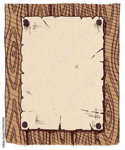Old paper on a wooden wall.