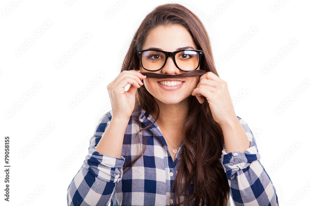 Hipster girl with a mustache Hipster girl with a mustache