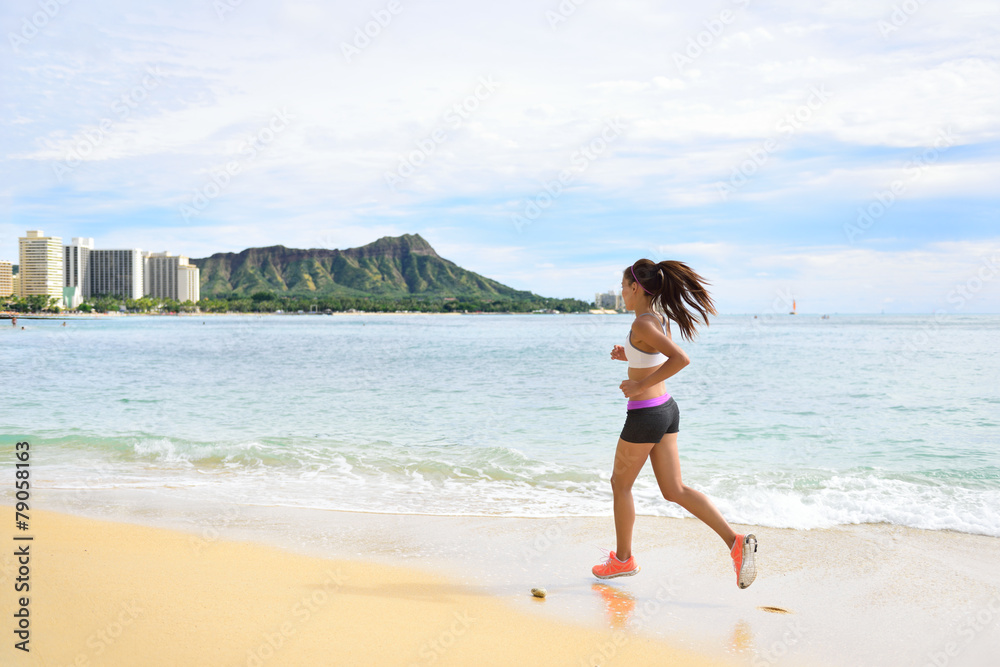 Woman runner - running fitness girl beach jogging Woman runner - running fitness girl beach jogging