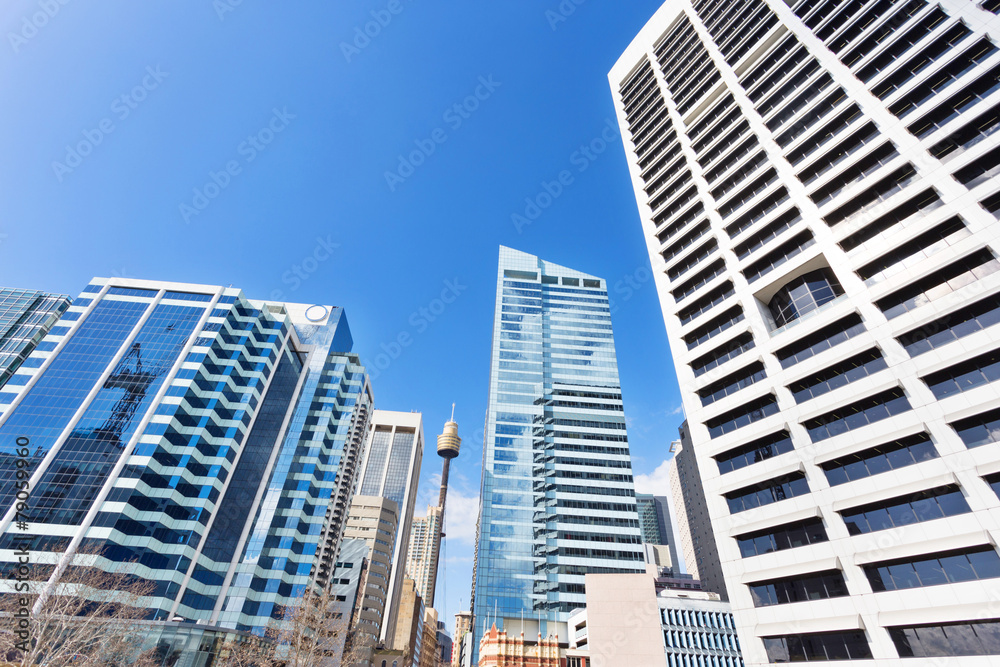 skyline and office buildings in modern city