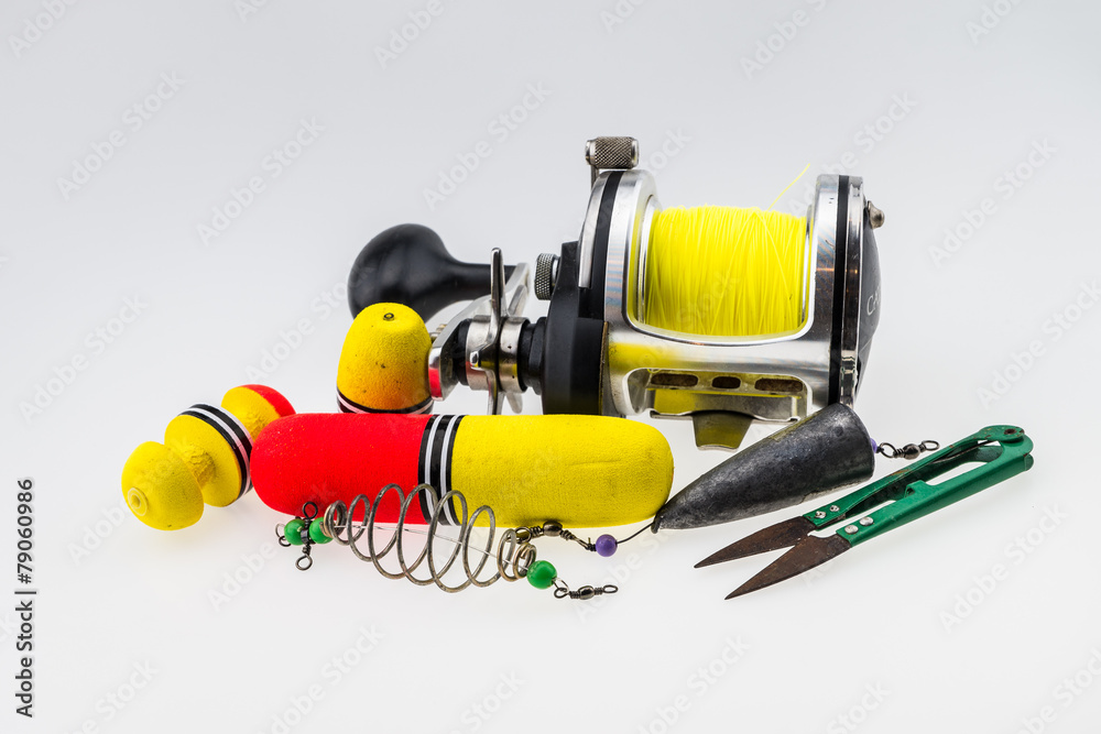 fishing tackle on white background fishing tackle on white background