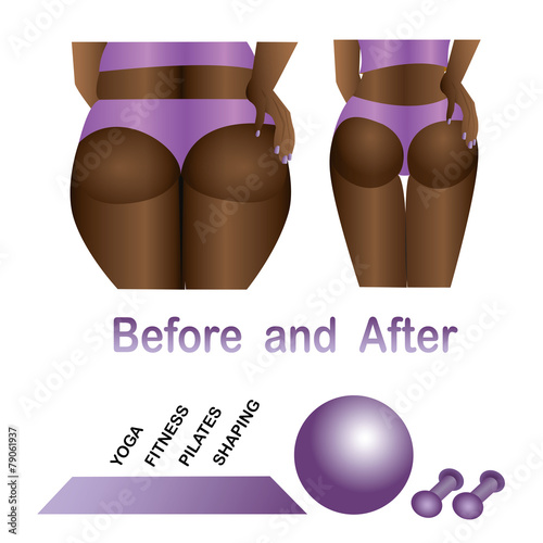 Woman's body before and after fitness,yoga.