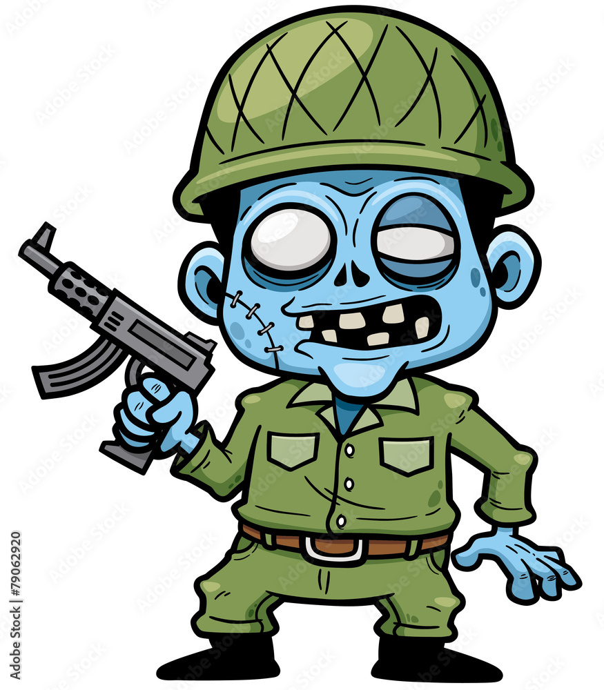 Vector illustration of Cartoon zombie soldier with a gun Vector illustration of Cartoon zombie soldier with a gun