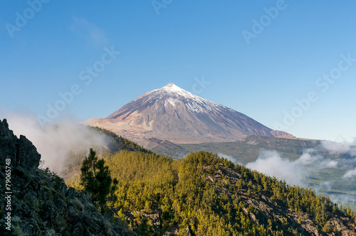 Arial cloudy view on volcano Teide. Tenerife