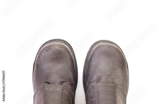 Old black safety shoe for worker
