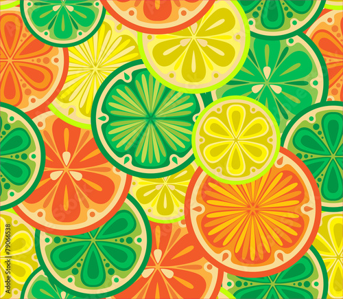 Seamless pattern of oranges, lemons and limes.