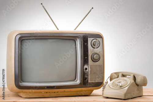 old phone and old tv vintage style