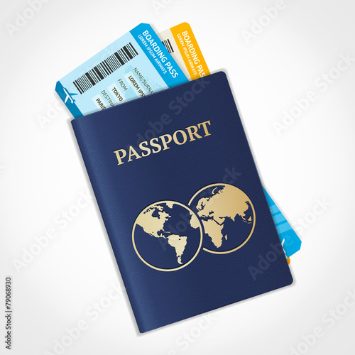 Vector passport with tickets. Flat Design