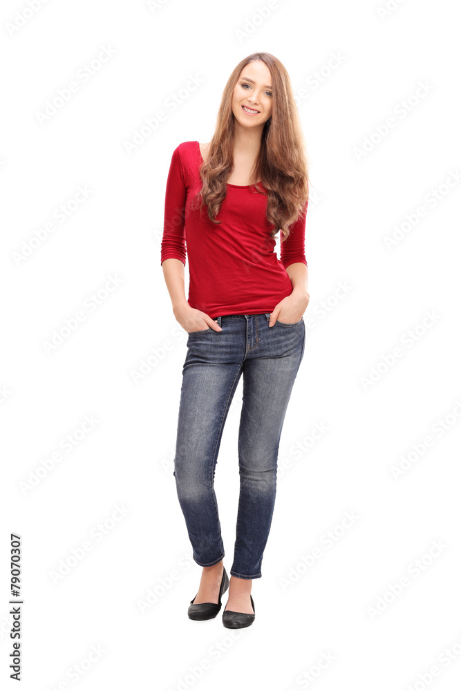 Pretty woman in casual clothes poisng on white background Pretty woman in casual clothes poisng on white background