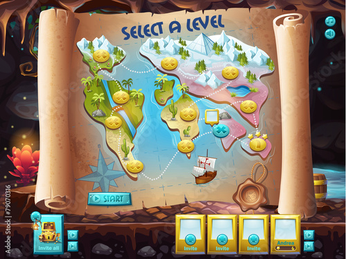 User interface - select the level to play treasure hunt