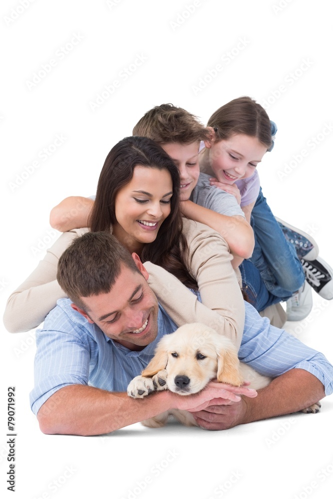 Happy family with puppy Happy family with puppy