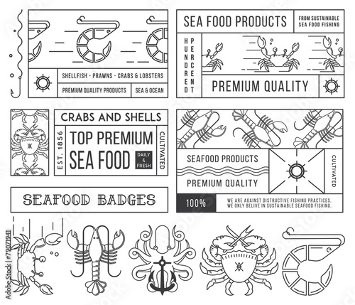Seafood labels and badges vol. 4 black on white