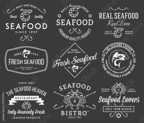 Seafood labels and badges Vol. 2 white on black