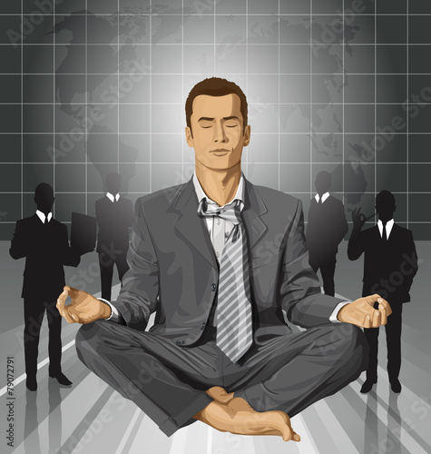 Vector Businessman in Lotus Pose Meditating