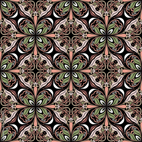 Seamless Abstract Kaleidoscope Pattern (Vector). Hand Drawn Text