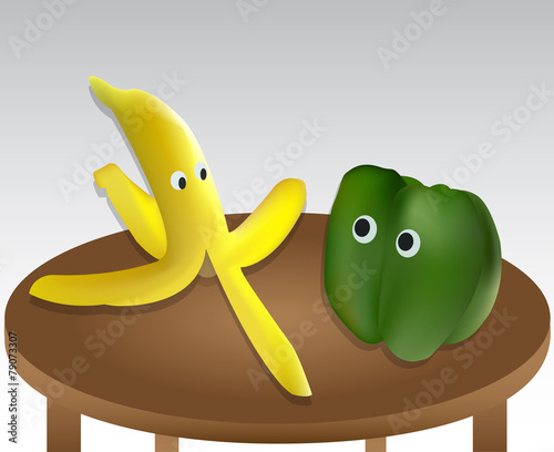 Banana with pepper with eyes on the table