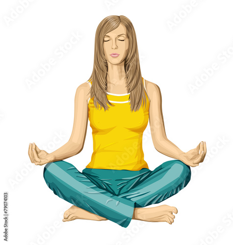 Vector woman meditating in lotus pose