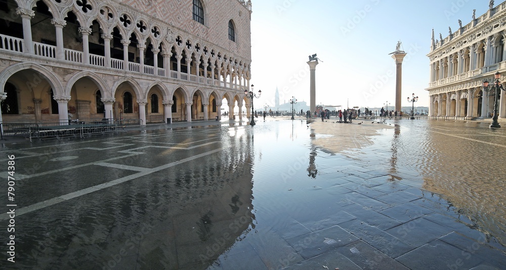 saint Mark Square and Doge's Palace at high tide and the Church