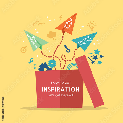 Inspiration concept Illustration paper plane flying out of box