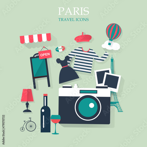 holidays and vacation flat vector french icons