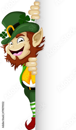 Happy Leprechaun with blank sign for you design