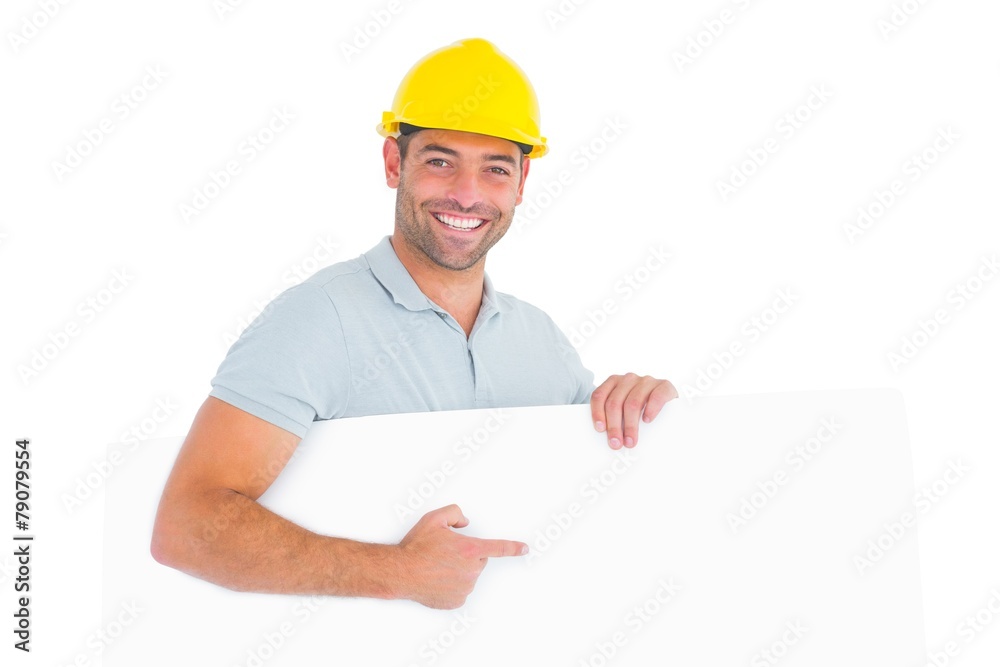 Foreman pointing at blank board on white background Foreman pointing at blank board on white background