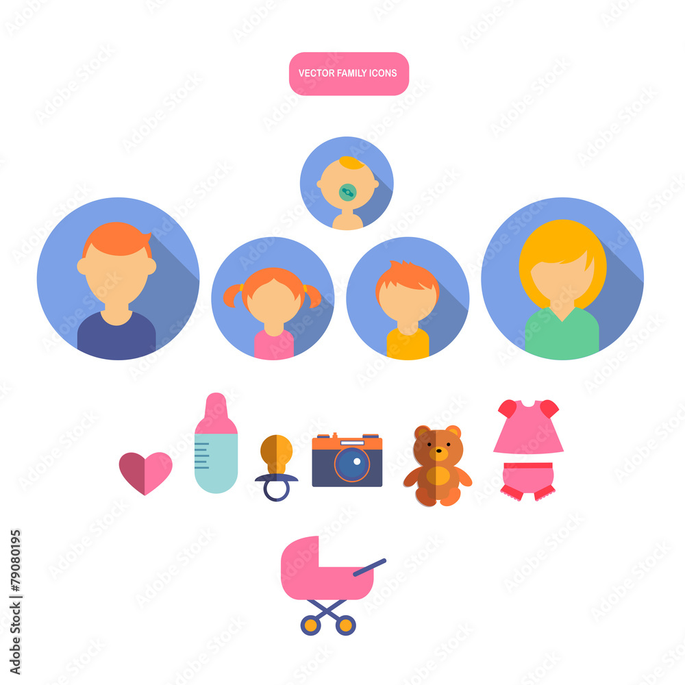 set of flat family vector icons with newborn set of flat family vector icons with newborn
