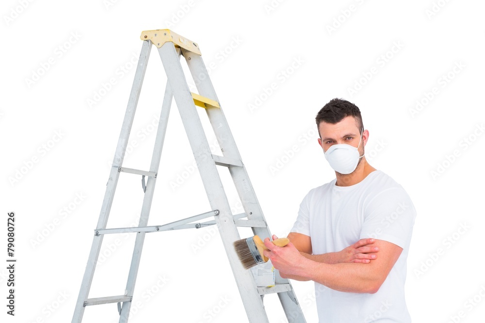 handyman with paintbrush and ladder handyman with paintbrush and ladder