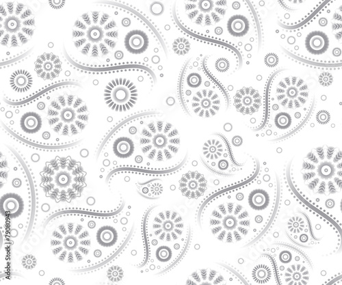 seamless paisley ornament black white vector floral background