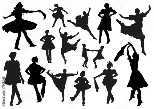 Folk dancers silhouettes