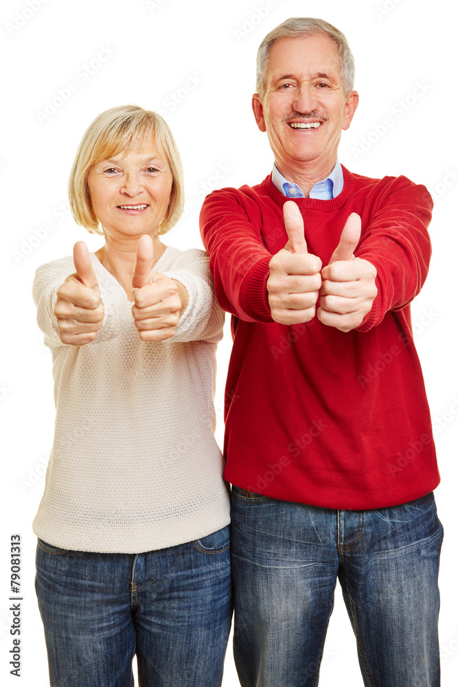 Paar Senioren hält beide Daumen hoch Stock Photo | Adobe Stock