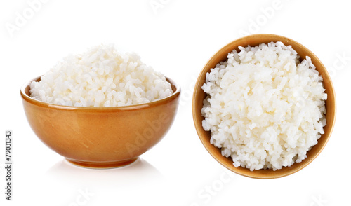 Fotografie Rice in a bowl on a white background