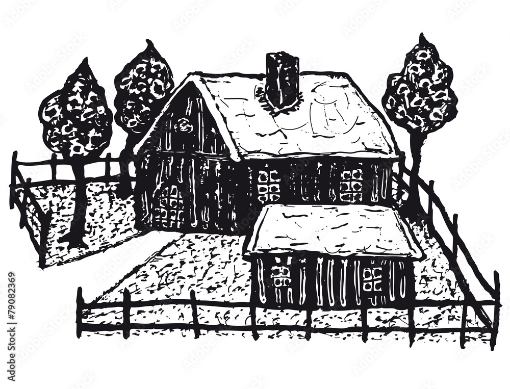 Naklejka premium Hand drawn winter country chalet