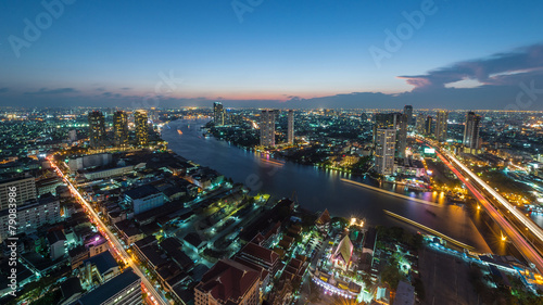 Night view of Saphan Taksin bridge in Bangkok, Thailand