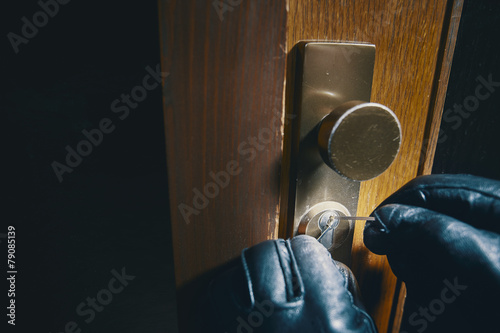 Canvas Print close up burglar picking a lock