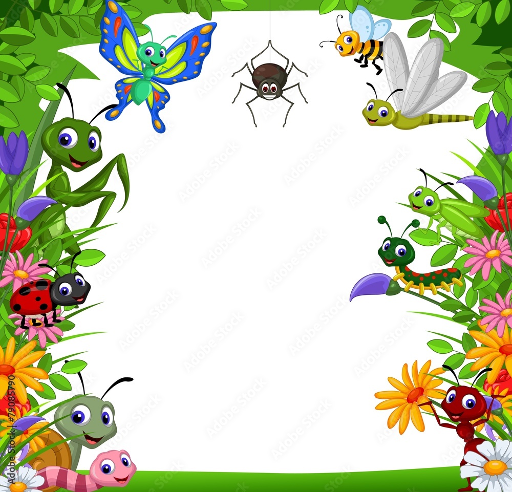 funny collection of insects in the flower garden