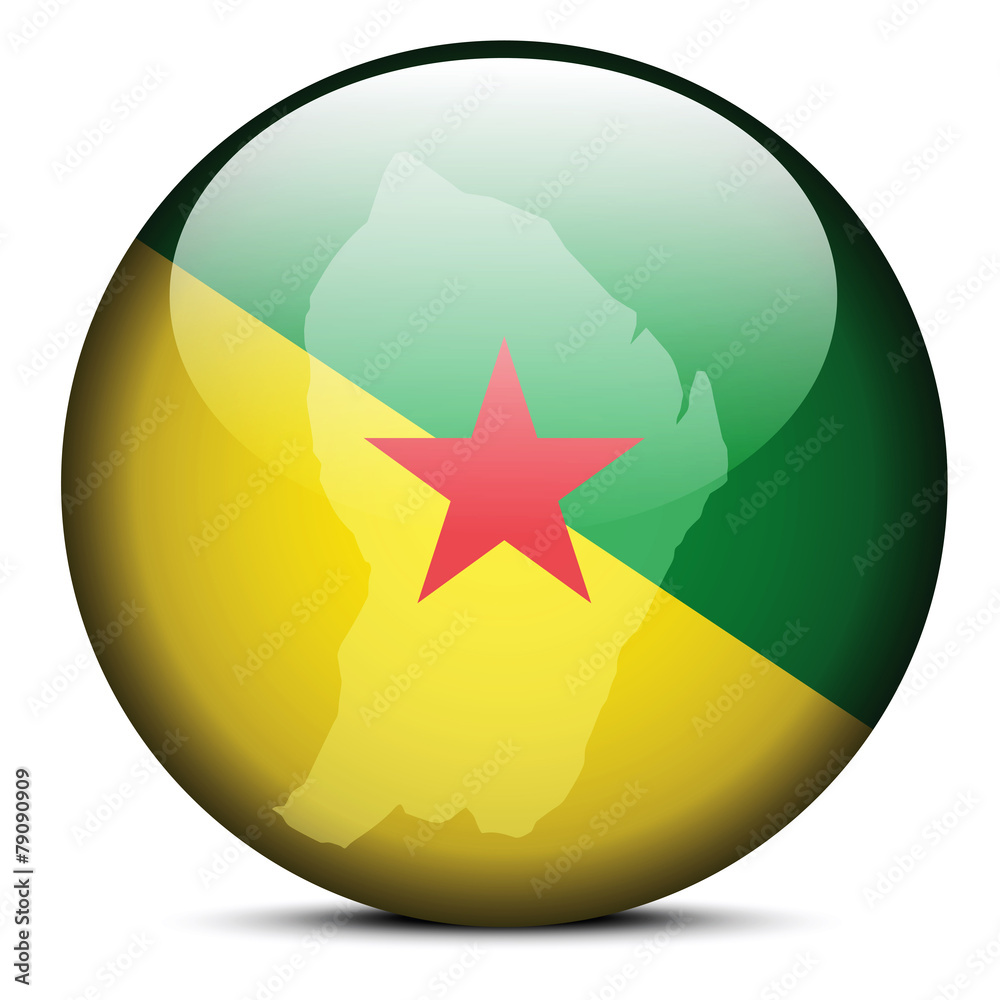 Map on flag button of French Guiana Map on flag button of French Guiana