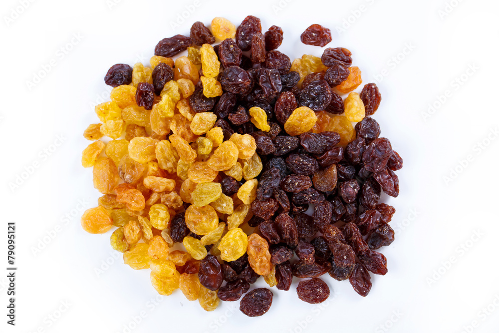 Heap of sultana raisins on white background Heap of sultana raisins on white background