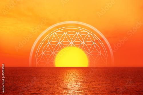 Sonnuntergang mit Blume des Lebens