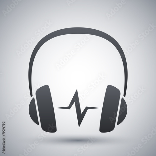 Vector headphones icon with sound wave