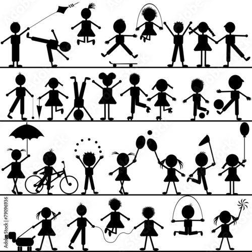 Stylized hand drawn children playing