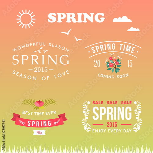Spring typographic design. Set of labels and badges