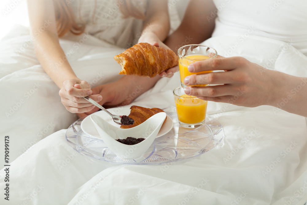 Breakfast in bed at hotel Breakfast in bed at hotel