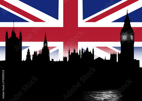 Wallpaper Mural skyline London und Britische Nationalflagge