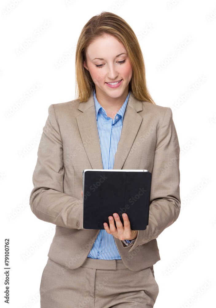 Caucasian businesswoman use of digital tablet Caucasian businesswoman use of digital tablet