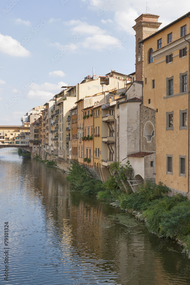 Residential buildings close to bridge Ponte Vecchio in Florence