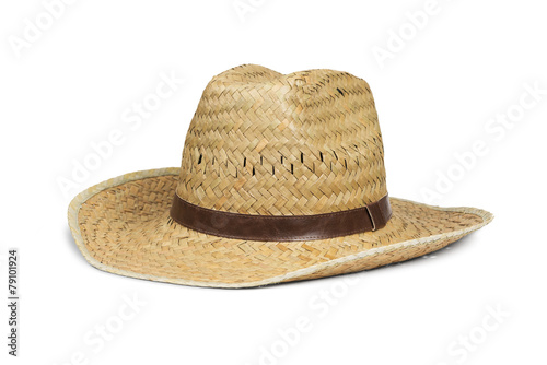Men's straw cowboy hat isolated on white with clipping path