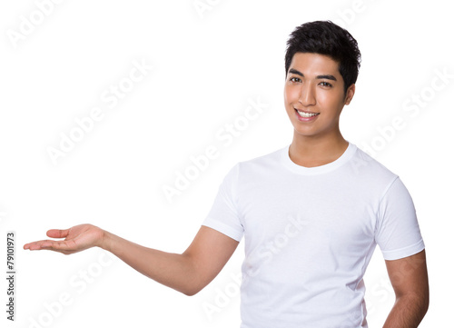 Asian man with hand presentation