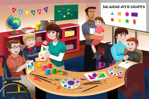 Handicapped students in a classroom